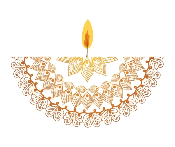 Mandala com uma vela laranja pálida sobre fundo branco — Vetor de Stock