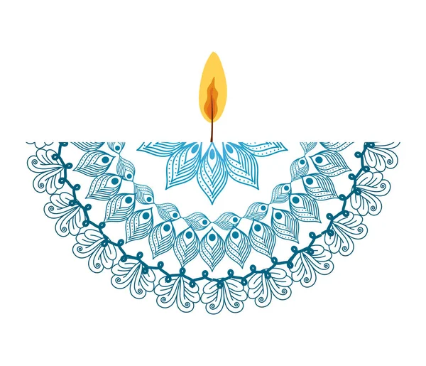Mandala de cor azul céu com uma vela no fundo branco — Vetor de Stock