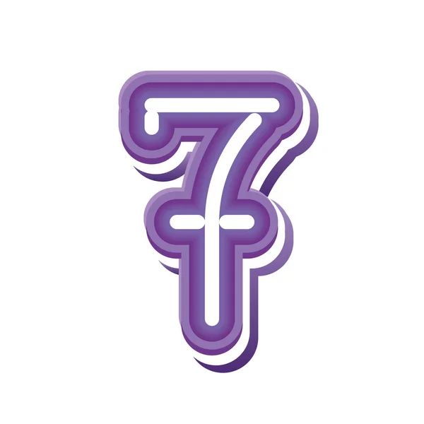 Numero 7 in caratteri viola al neon — Vettoriale Stock