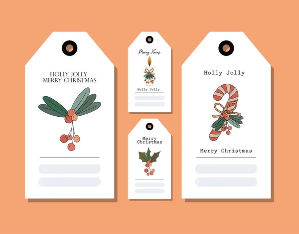 Conjunto de tarjetas de Navidad sobre fondo naranja — Vector de stock