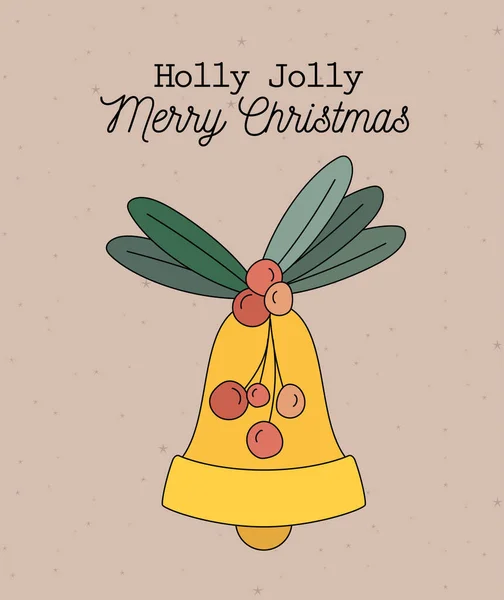 Stechpalme fröhliche frohe Weihnachten Schriftzug mit einer Glocke — Stockvektor