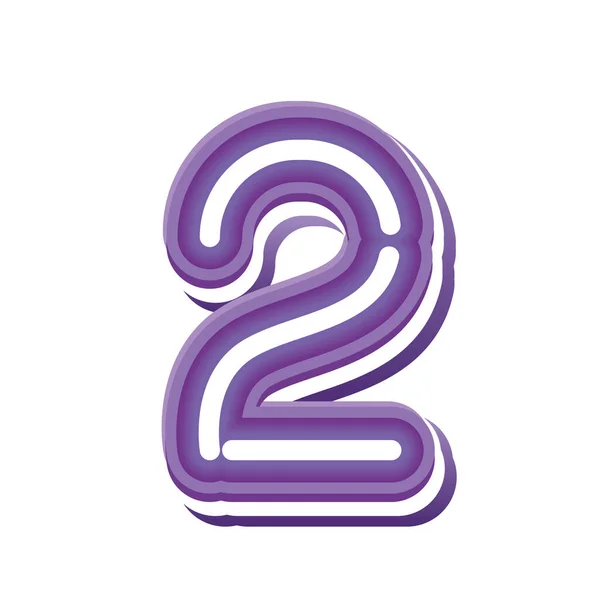 Numero 2 in caratteri viola al neon — Vettoriale Stock