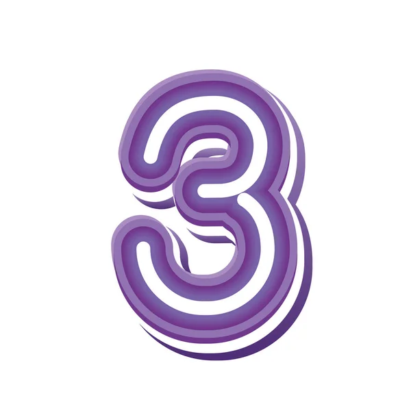 Numero 3 in caratteri viola al neon — Vettoriale Stock