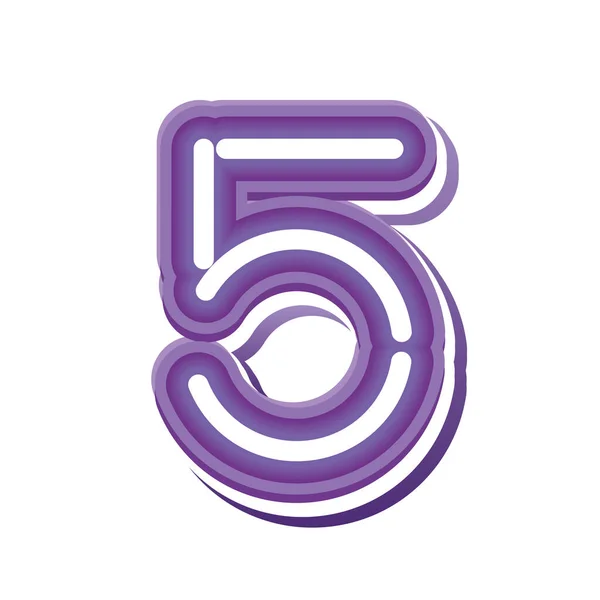 Numero 5 in caratteri viola al neon — Vettoriale Stock