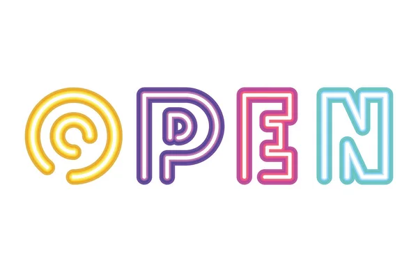 Open lettering in neon font — Stock Vector