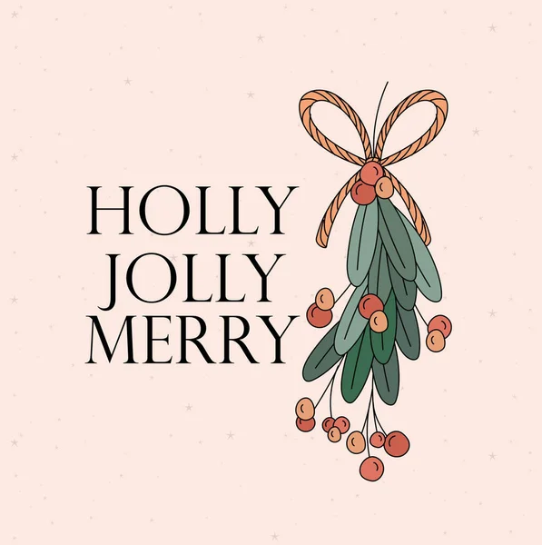 Holly alegre alegre natal lettering com um visco — Vetor de Stock