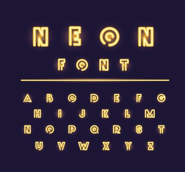 neon yazı tipi ve alfabe harfleri