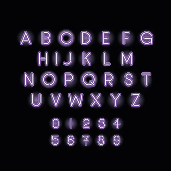 Alphabet und Zahlen in Neonschrift — Stockvektor