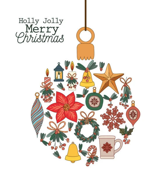 ホリー・ジョリー・メリークリスマスレタリングクリスマスフラット要素のコレクション — ストックベクタ