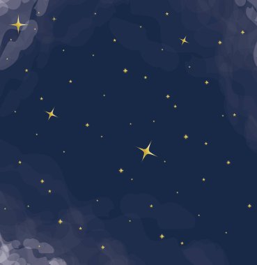 Mavi gökyüzü arkaplan vektör tasarımında altın yıldızlar