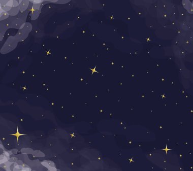 Koyu gökyüzü arkaplan vektör tasarımında altın yıldızlar