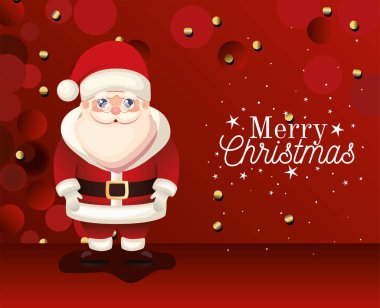 Kırmızı arkaplanda mutlu noeller yazan Noel Baba simgesi