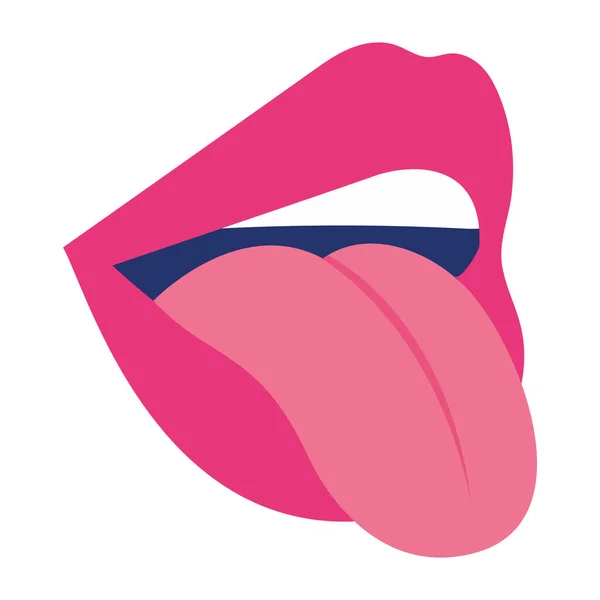 Sticker of mouth and pink tongue — Stock Vector