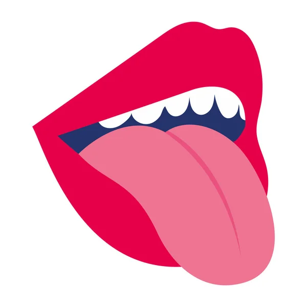 Sticker van mond, rode lippen en roze tong — Stockvector