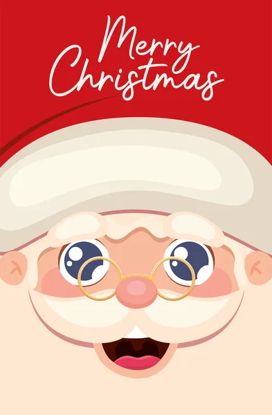 Santa Claus icono de la cara feliz con letras de Navidad feliz — Vector de stock