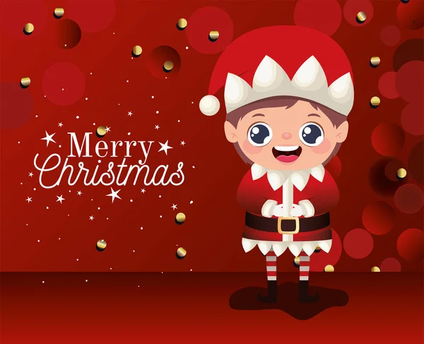 Elf ikona s veselými vánočními písmeny na červeném pozadí — Stockový vektor