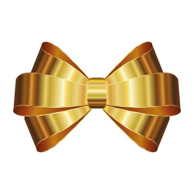 Beyaz arka planda altın kurdeleli noel yayı