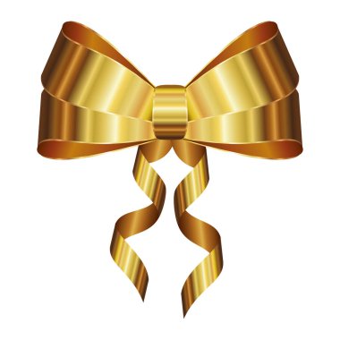 Beyaz arka planda altın kurdeleli noel yayı