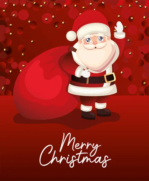 圣塔克洛斯图标与欢乐圣诞字母和包红色背景 — 图库矢量图片