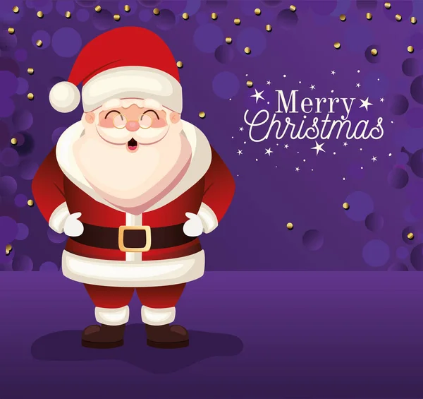 サンタ・クラスのアイコンとメリークリスマスの手紙紫の背景 — ストックベクタ