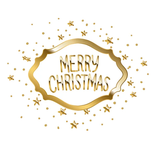 Veselé Vánoce ve zlatém nápisu s hvězdami — Stockový vektor