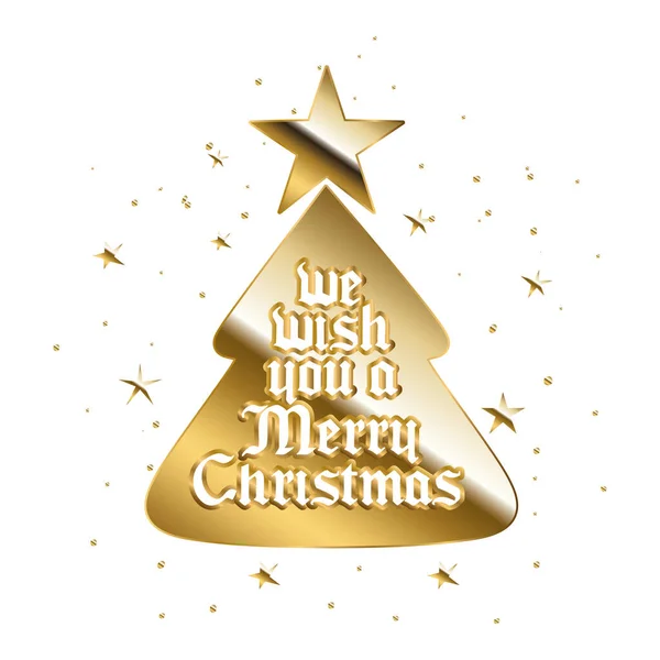 We wish you a merry christamas in gold lettering on tree — Stock Vector