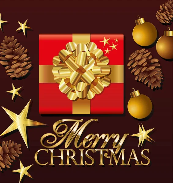 Caixa de presente de cor vermelha com letras Feliz Natal — Vetor de Stock