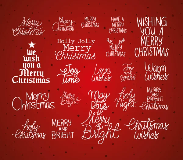 Conjunto de letras de Natal no fundo vermelho escuro — Vetor de Stock