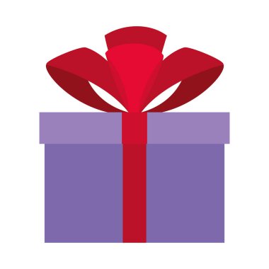 Kırmızı bir fiyonk ile mor renkli hediye kutusu