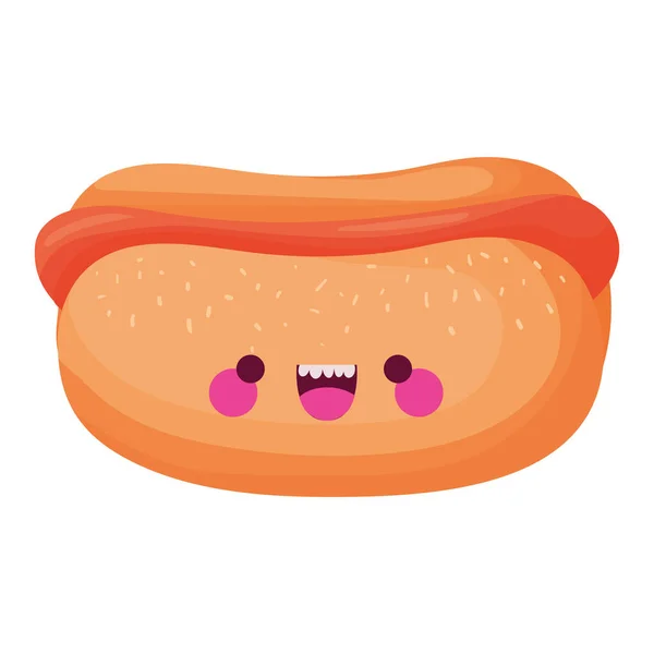 Kawaii hot dog on white background — Stock Vector