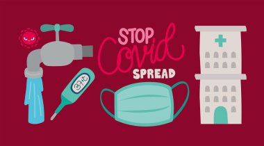 Beyaz arkaplan üzerinde covid doodle demeti