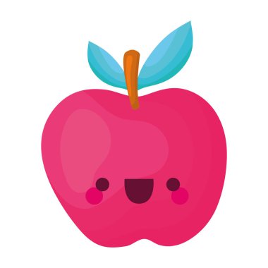 kawaii kırmızı renkli, saplı bir elma.