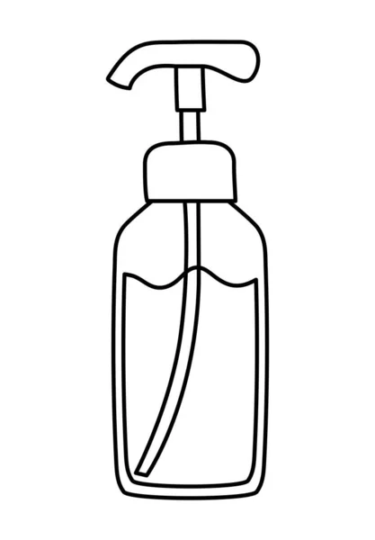 Antibakteriell flaska doodle linje stil ikon — Stock vektor