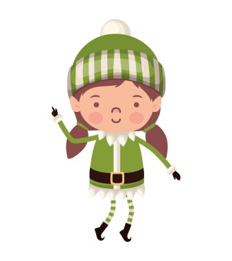 Beyaz arka planda yeşil takım elbiseli bir elf kadın.