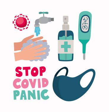 Beyaz arkaplan üzerinde covid doodle demeti