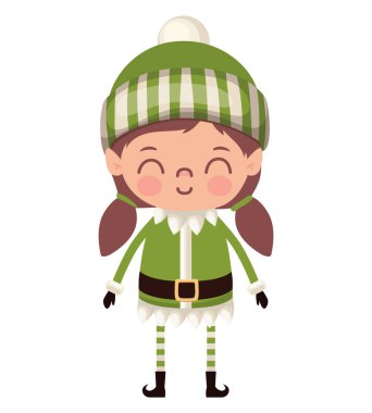 Beyaz arka planda yeşil takım elbiseli bir elf kadını.