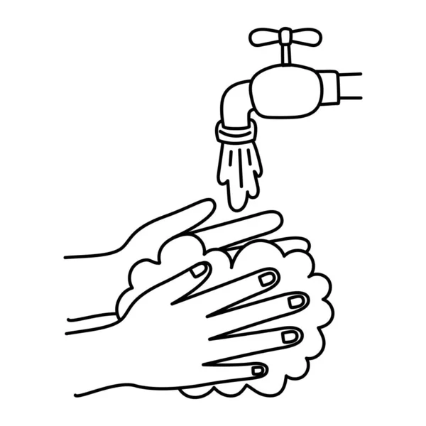 Hands, foam and faucet line style icon — Stok Vektör