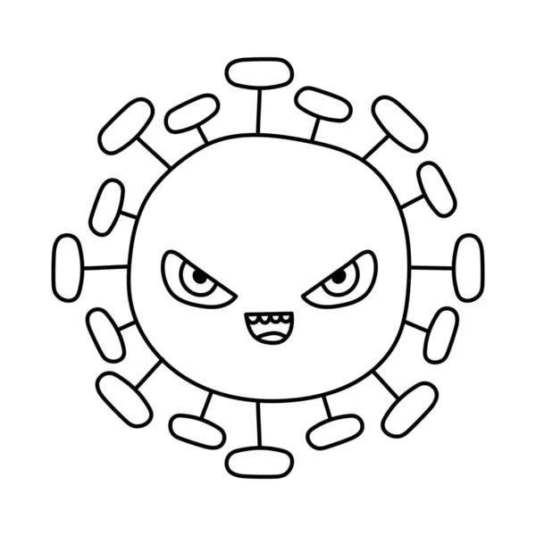 Particella di coronavirus sorridente icona in stile doodle line — Vettoriale Stock