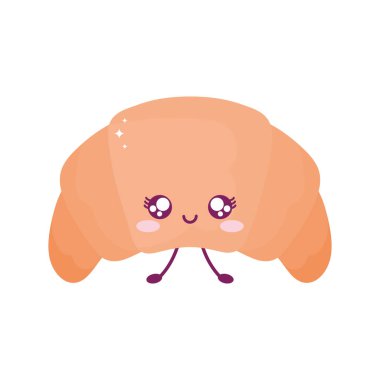 Kruvasan gülümseyen kawaii yemek stili