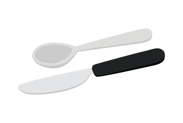 Cuillère et couteau sur fond blanc — Image vectorielle