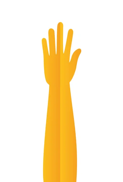 Silhouette with one arm, hand and five fingers of yellow color on white background - Stok Vektor