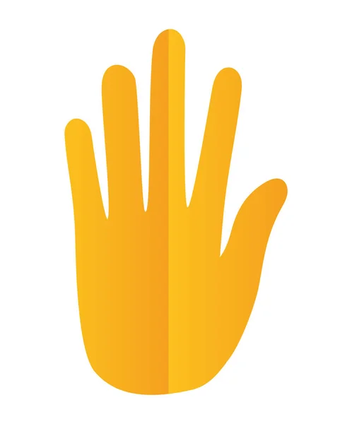 Geel silhouet met één hand en vijf vingers op witte achtergrond — Stockvector