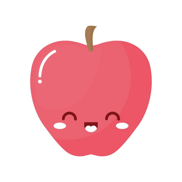 Manzana kawaii fruta con una sonrisa — Vector de stock