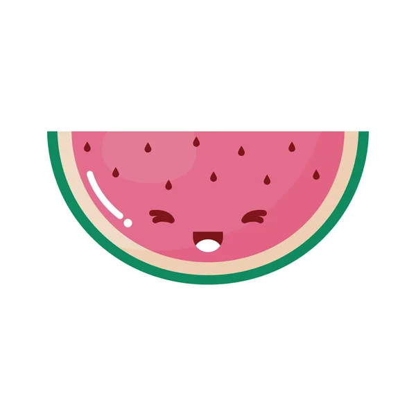 Watermeloen kawaii fruit glimlachen op withe achtergrond — Stockvector