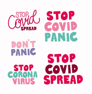 Beyaz arkaplan üzerinde covid doodle düz set