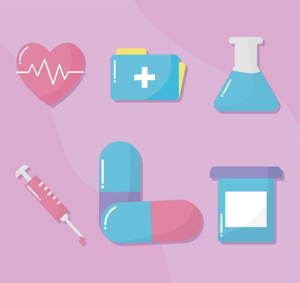 Set of medical icons on pink background - Stok Vektor