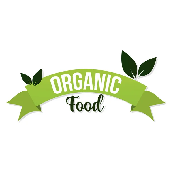 Organic food lettering with leaves in white background — Image vectorielle