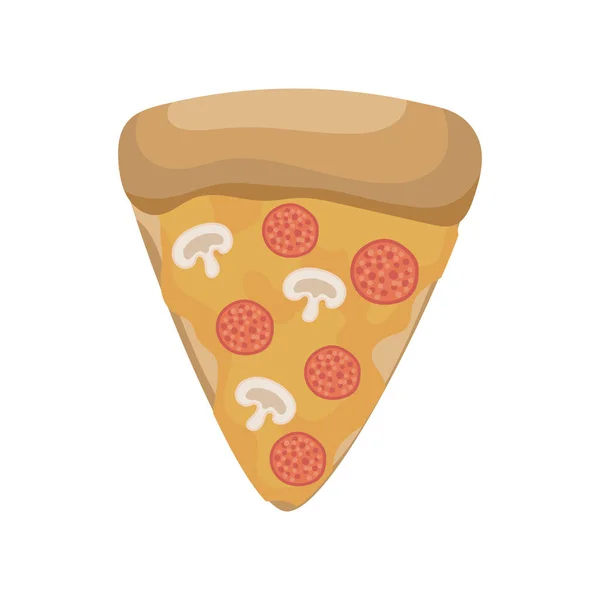 Pizza con queso, salami y champiñones — Vector de stock