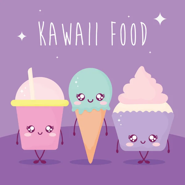 ตัวอักษรอาหารคาวายและชุดอาหารคาวายบนพื้นหลังสีม่วง — ภาพเวกเตอร์สต็อก