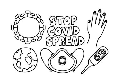 Beyaz arkaplanda covid karalama çizgisi kümesi